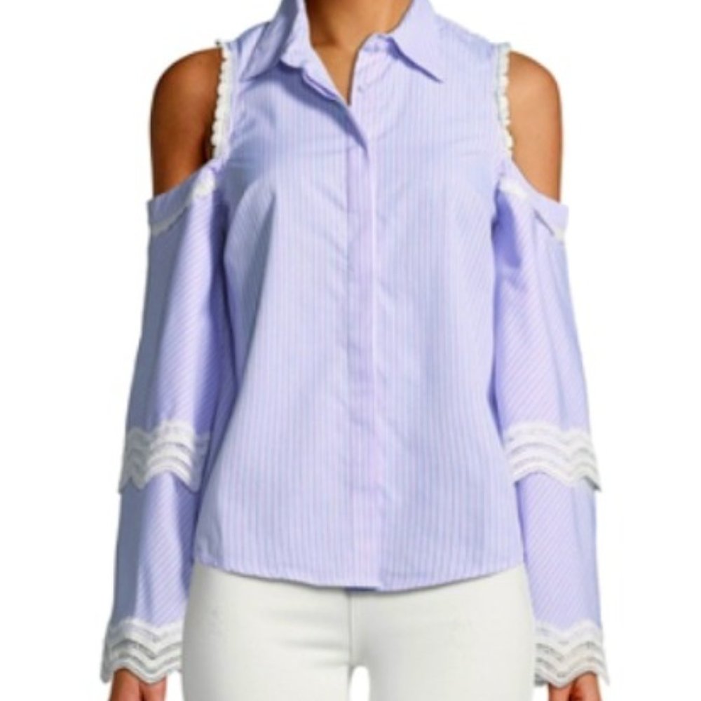 NWT $50 Free Generation striped cold shoulder shirt with wide kimono sleeve Sz M